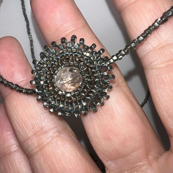 Vintage Boho Seed Bead and Crystal Station Necklace - Picture 3 of 7